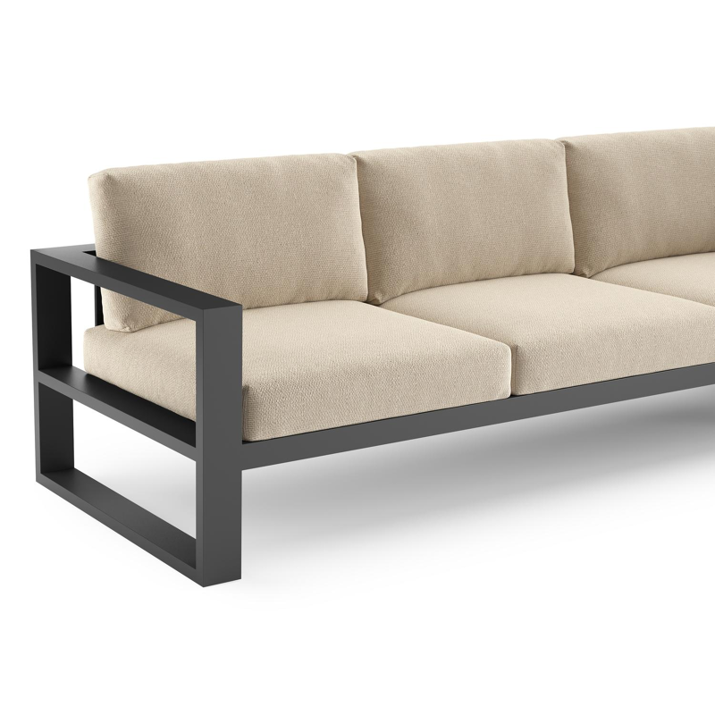 Verato loungehoek in zwart aluminium met althea chalk all weather cosytica kussen