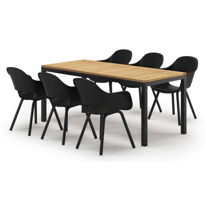 Ensemble de jardin Feltro en aluminium noir et teck avec 6 chaises de jardin Artena