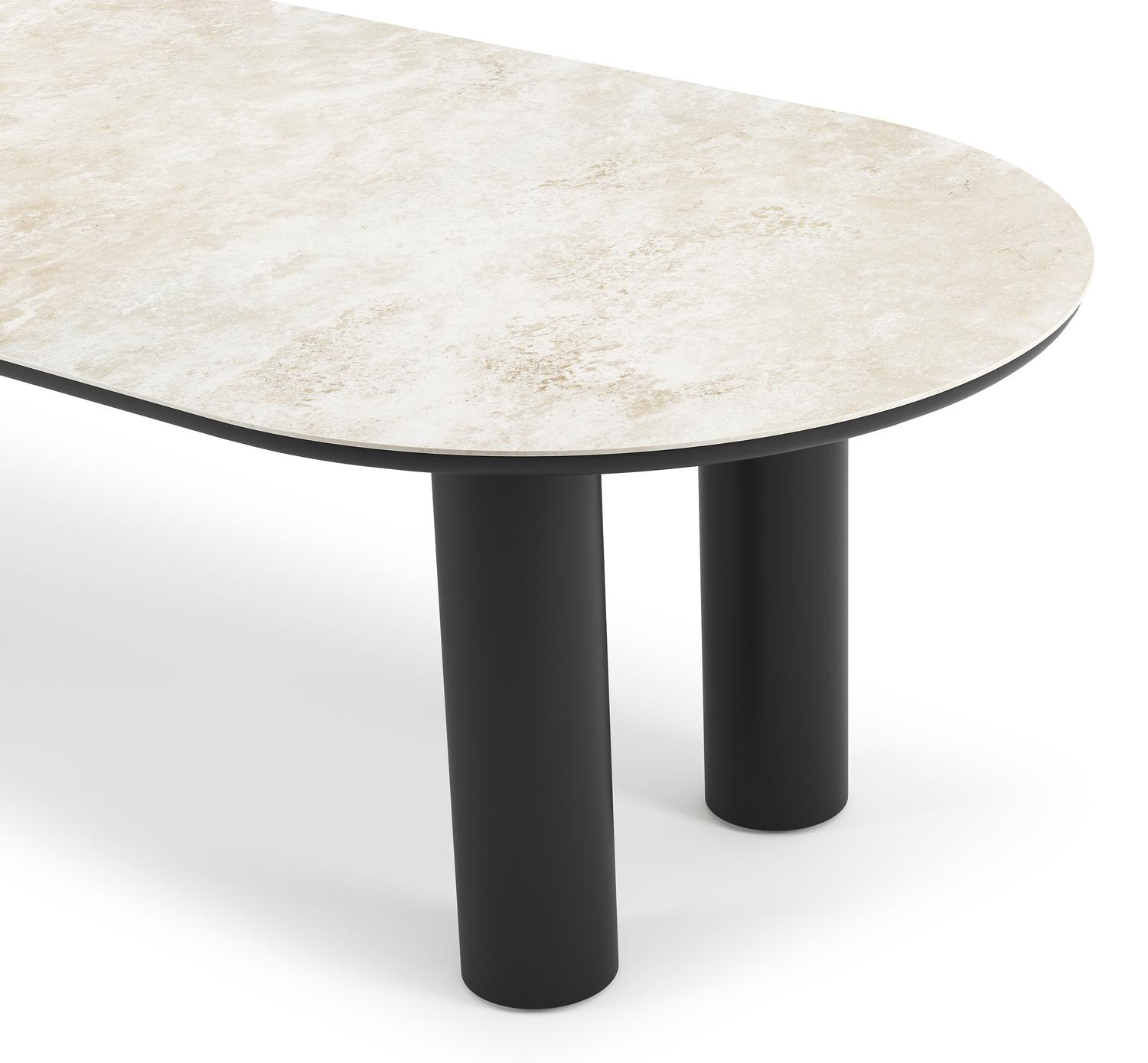 Table de jardin organo ovale en aluminium noir et céramique pleine Rapolano Lg. 300 x Lrg. 110 cm