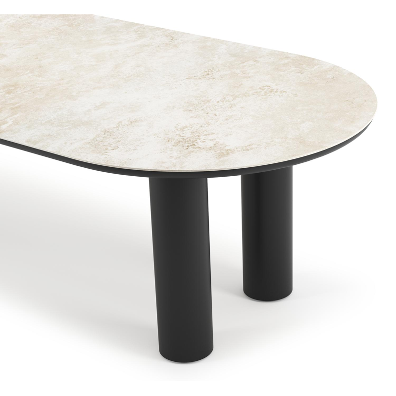 Table de jardin organo ovale en aluminium noir et céramique pleine Rapolano Lg. 300 x Lrg. 110 cm