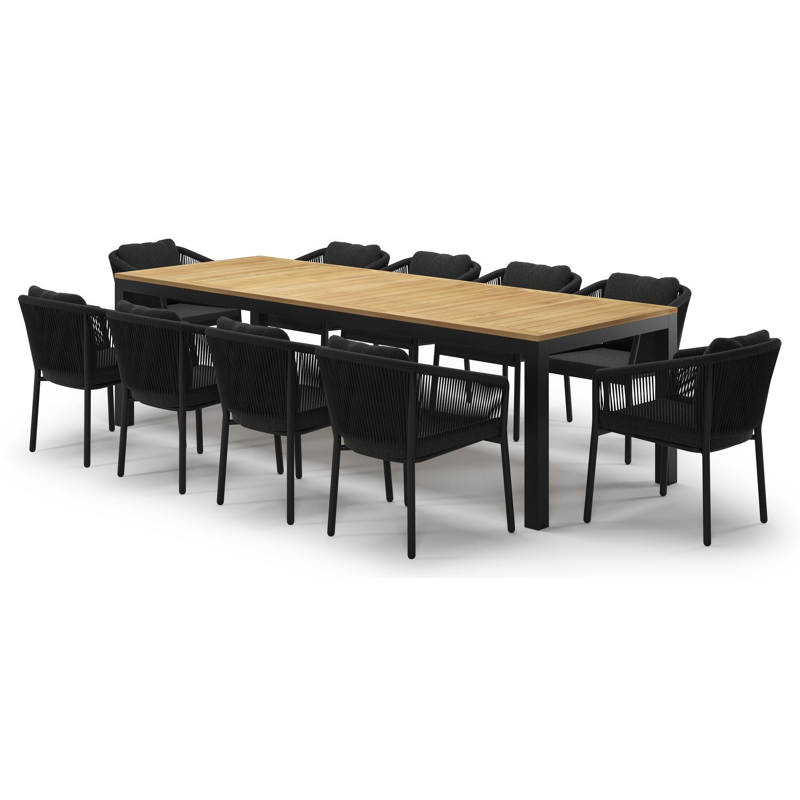 Ensemble de jardin Varese en aluminium noir et teck avec 10 chaises de jardin Gerona