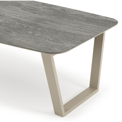 Pagino tuintafel bootvorm in beige aluminium en volkeramiek Aspen Grey - L 255 x B 115 x H 73 cm