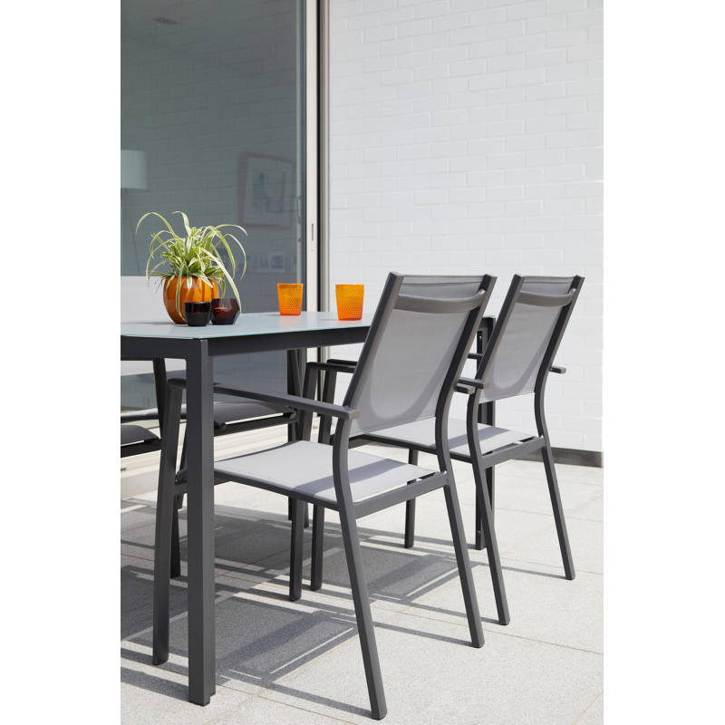 Caldela tuintafel in zwart aluminium en glas grijs - L 140 x B 80 x H 75 cm