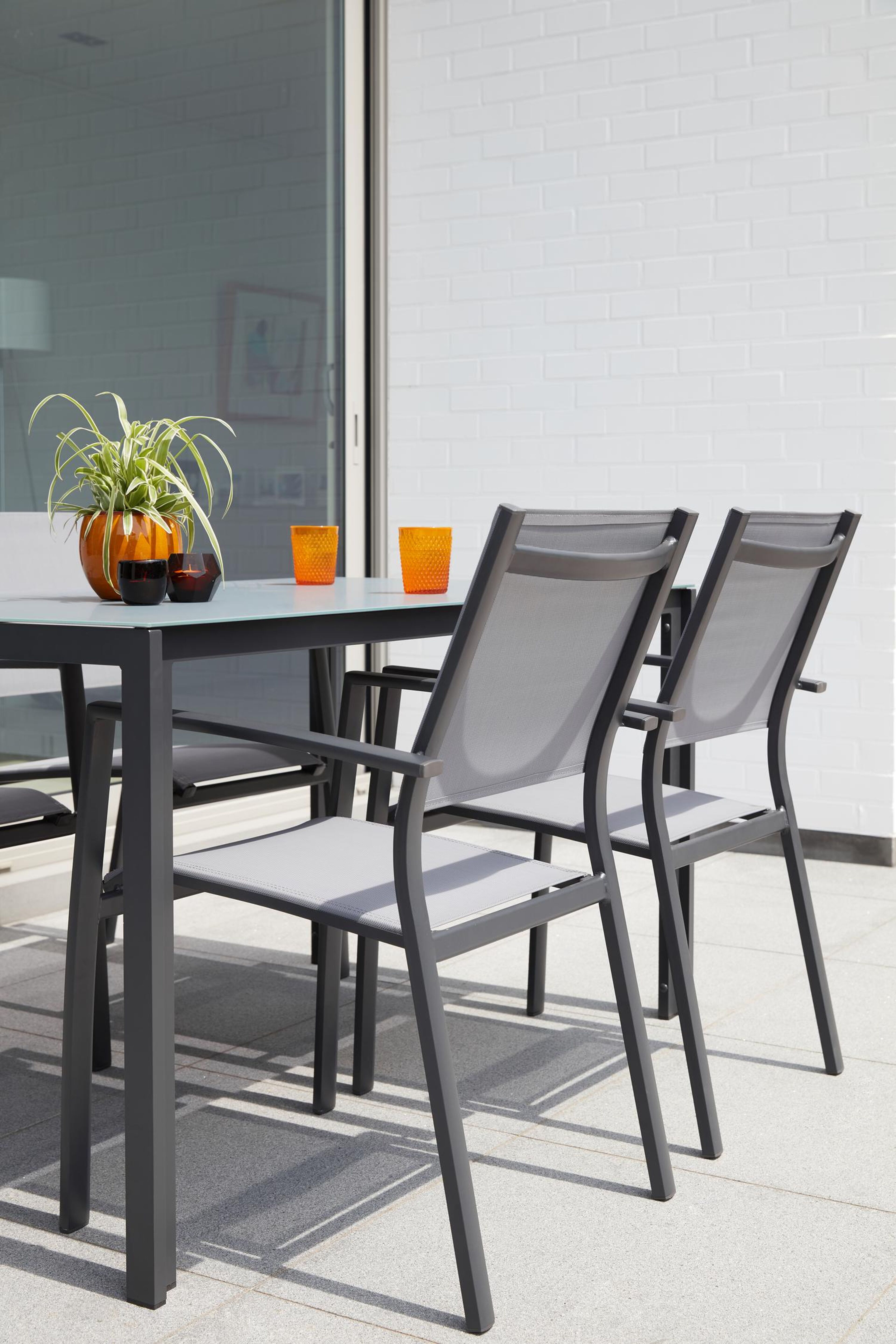 Caldela tuintafel in zwart aluminium en glas grijs - L 140 x B 80 x H 75 cm
