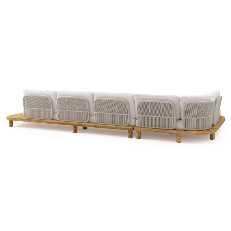 Donato loungehoek in teak en beige verticaal geweven ronde rope met all weather solica Ego Eggshell kussen