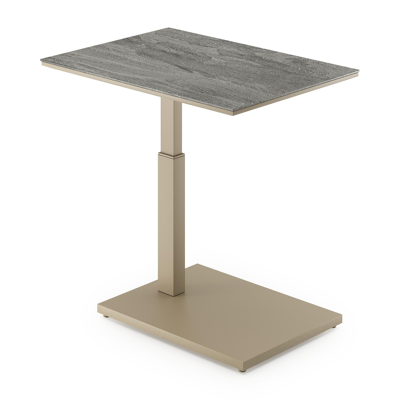 Table d'appoint pop-up Cirello rectangulaire en aluminium beige et céramique pleine Aspen Grey - Lg. 69.5 x Lrg. 50 x Haut. 66 cm