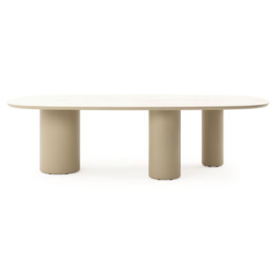 Amico tuintafel bombo xl in beige aluminium en volkeramiek Travertino Bianco - L 270 x B 148 x H 73.5 cm