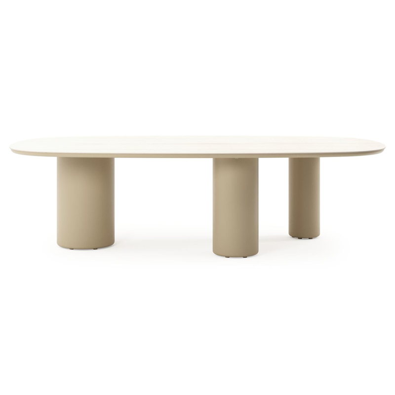 Table de jardin Amico bombo xl en aluminium beige et céramique pleine Travertino Bianco - Lg. 270 x Lrg. 148 x Haut. 73.5 cm