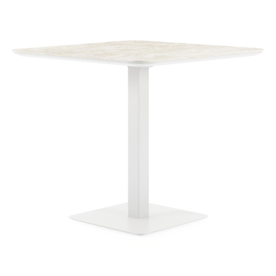 Table de jardin inclinable Fano carré arrondi en aluminium blanc et céramique pleine Rapolano Lg. 80 x Lrg. 80 cm