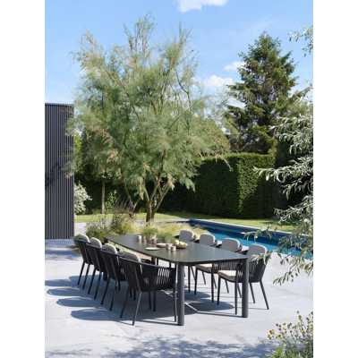 Orso tuintafel bootvorm in zwart aluminium en volkeramiek black obsession - L 315 x B 115 x H 75 cm