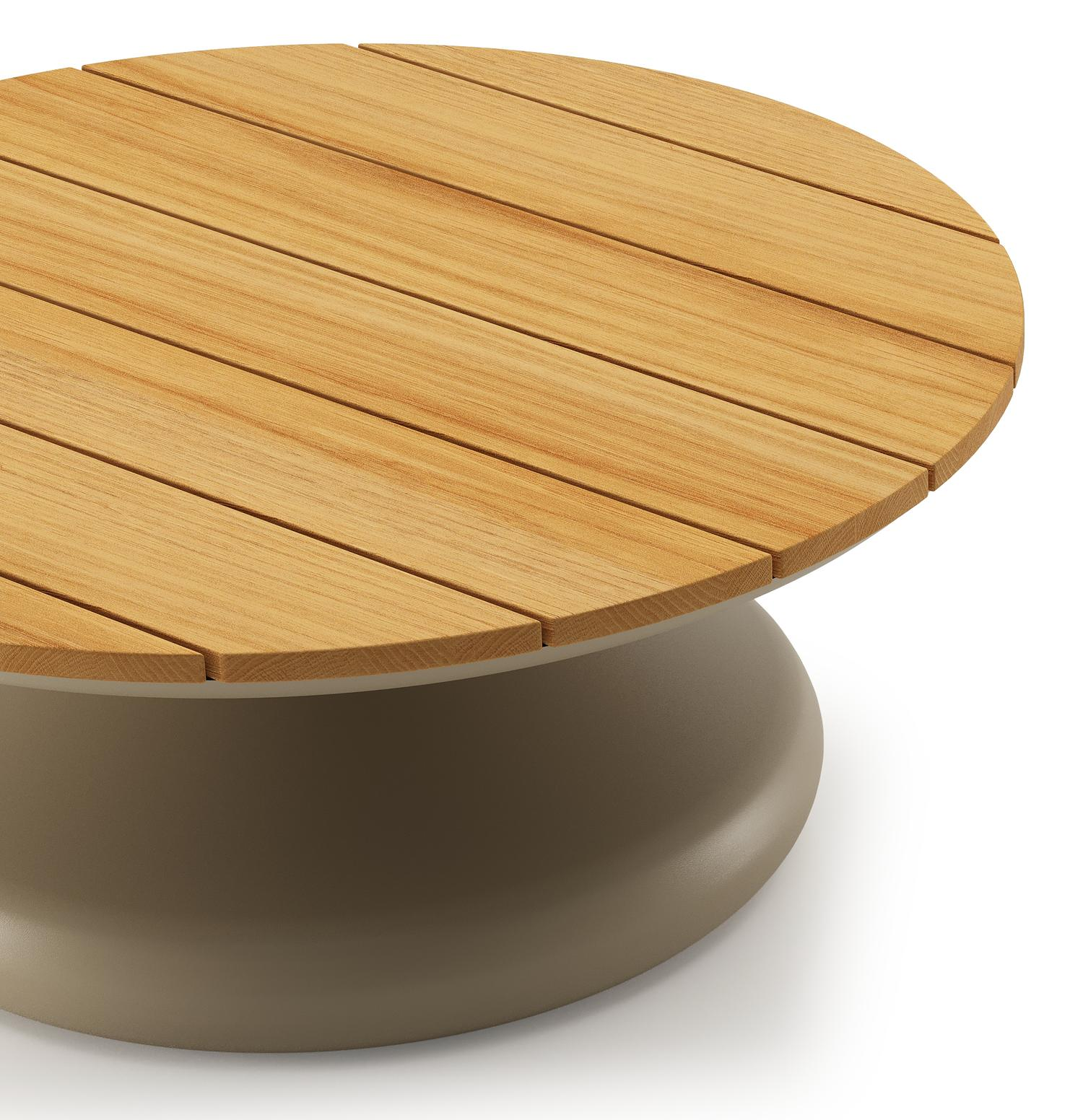 Bomero loungetafel rond in beige aluminium en teak - Dia. 84 x H 32 cm