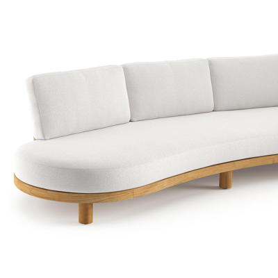 Donato loungebank in teak en beige verticaal geweven ronde rope met all weather solica Soul Optik kussen