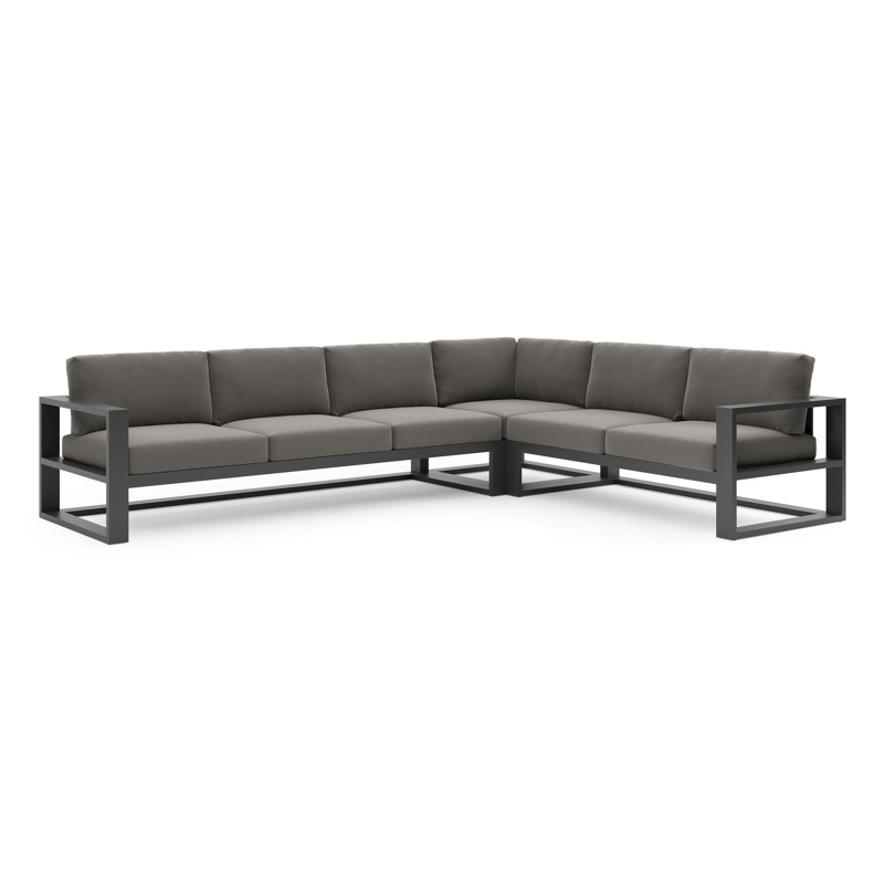 Verato loungehoek in zwart aluminium met natte dark taupe all weather sunbrella® luxe kussen