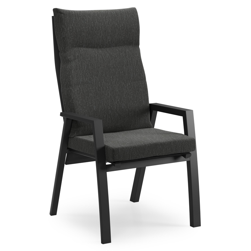 Chaise de jardin Leon en aluminium noir et textilène noir avec coussin en Sky Black Weather+ Softtouch