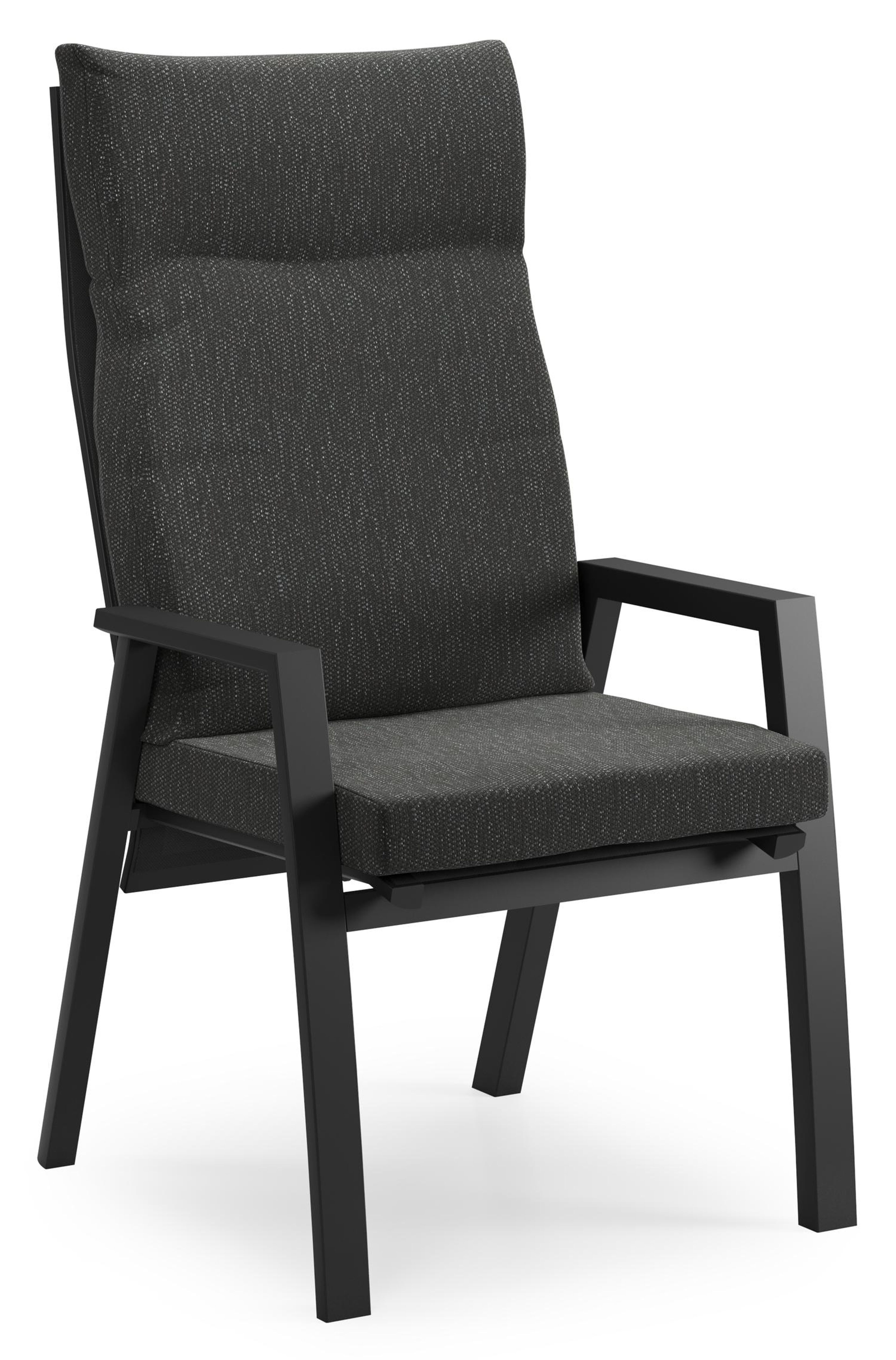 Leon tuinstoel in zwart aluminium en zwart textilene met kussen in Sky Black Weather+ Softtouch