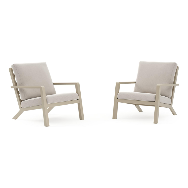 Set van 2 Nelas loungestoelen in beige aluminium met beige weather+ softtouch kussens