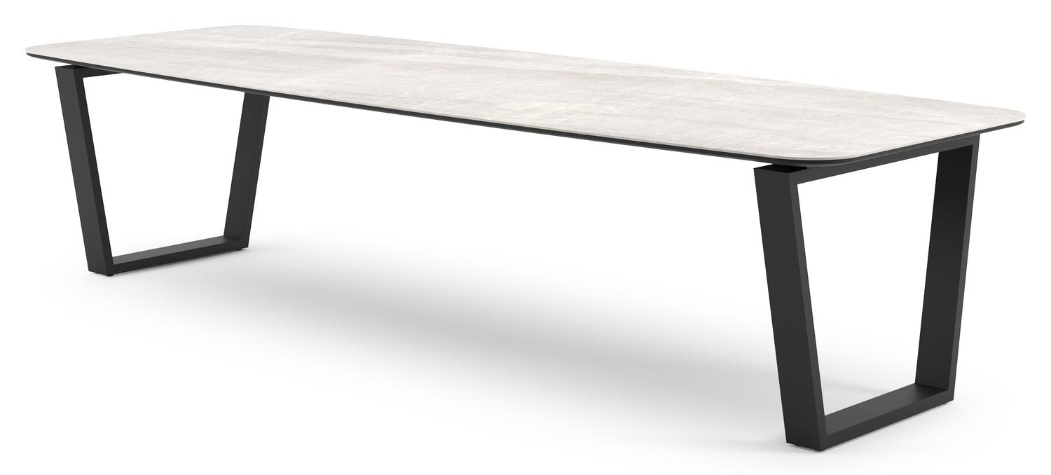 Table de jardin Pagino forme de bateau en aluminium noir et céramique pleine Taj Mahal - Lg. 315 x Lrg. 115 x Haut. 73 cm