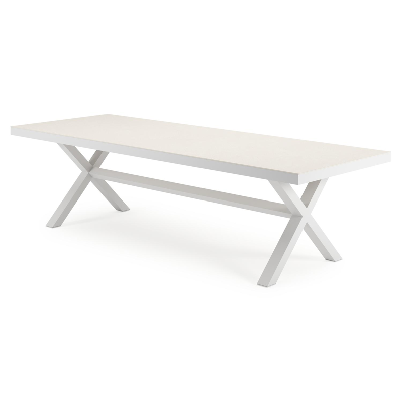 Reza tuintafel rechthoekig in wit aluminium en sintered stone Crema minerale - L 270 x B 100 x H 73.5 cm