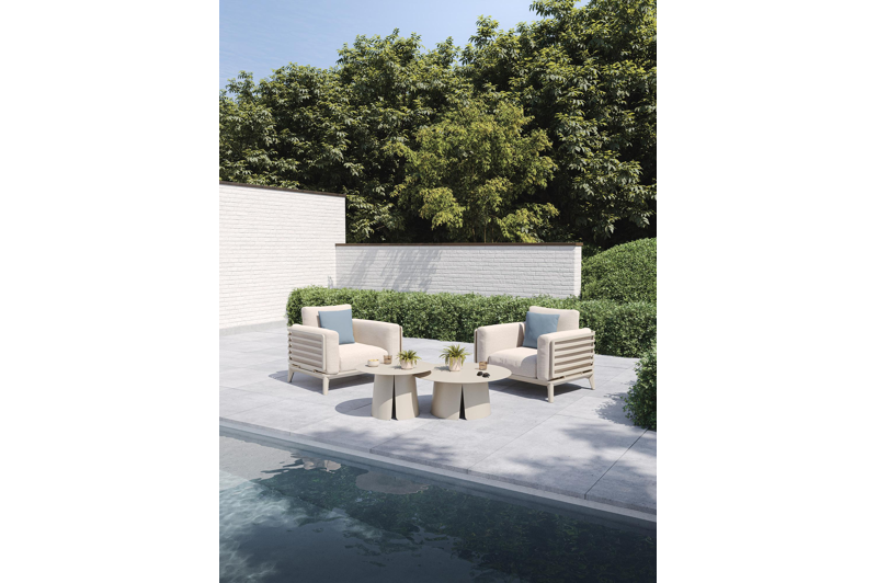 Mosa loungestoel in beige aluminium met rustic weather+ softtouch kussens