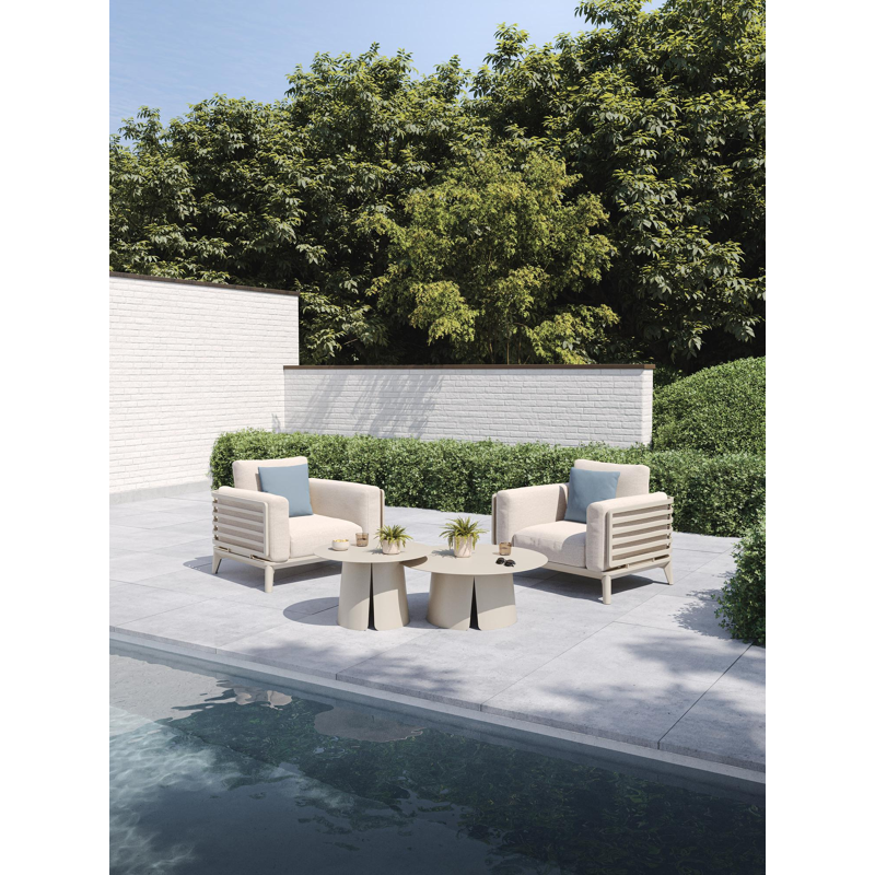 Fauteuil de jardin Mosa en aluminium beige avec coussins en weather+ softtouch rustic