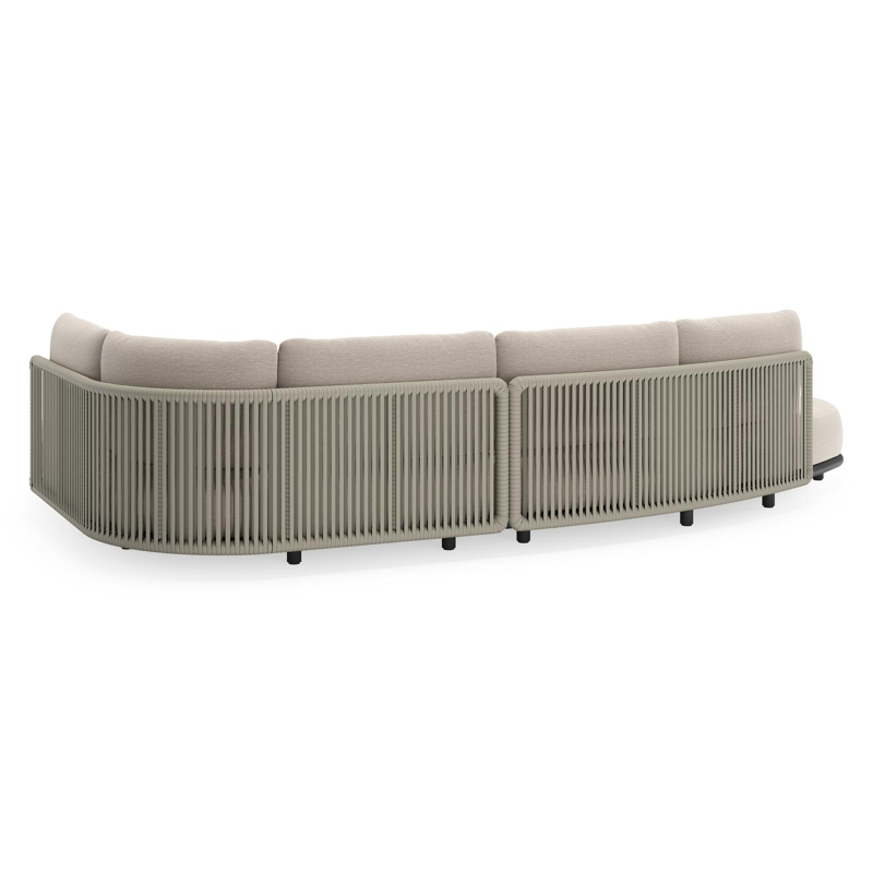 Lomano loungehoek in zwart aluminium en beige verticaal geweven luxe vlakke rope met Slow Farafra all weather sunbrella® luxe