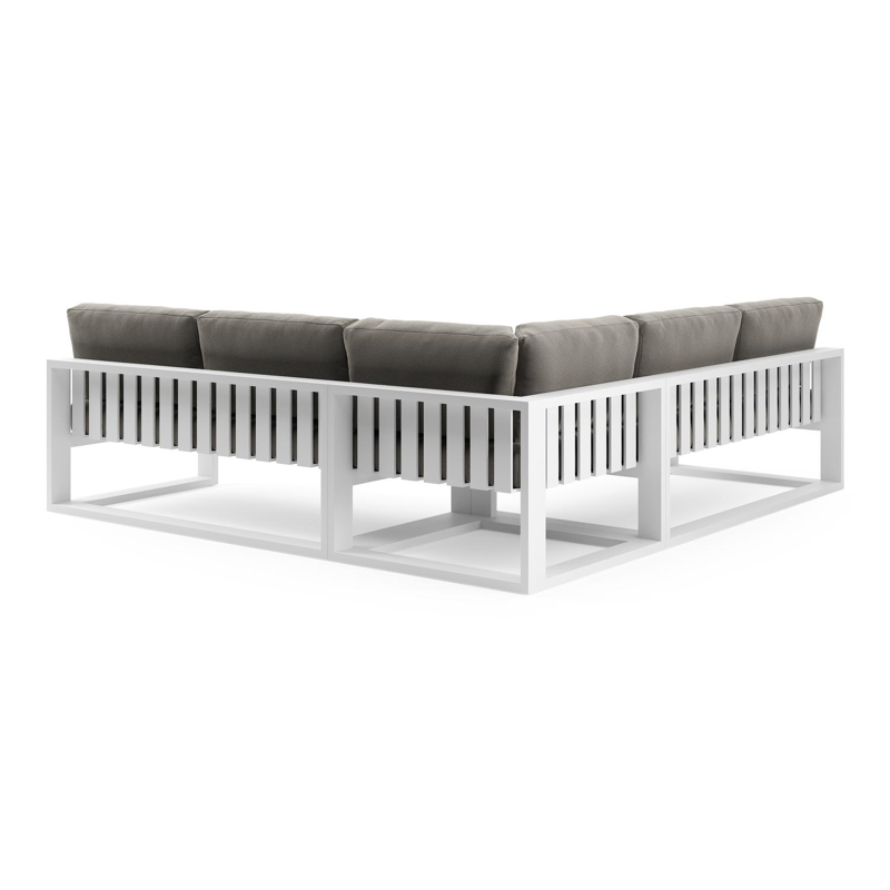 Verato loungehoek in wit aluminium met lopi charcoal all weather sunbrella® luxe kussen