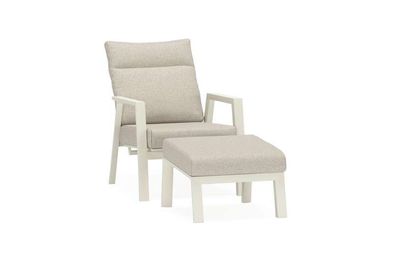Avila loungestoel 1-zit + poef in beige aluminium met twilight granite weather+ softtouch kussen