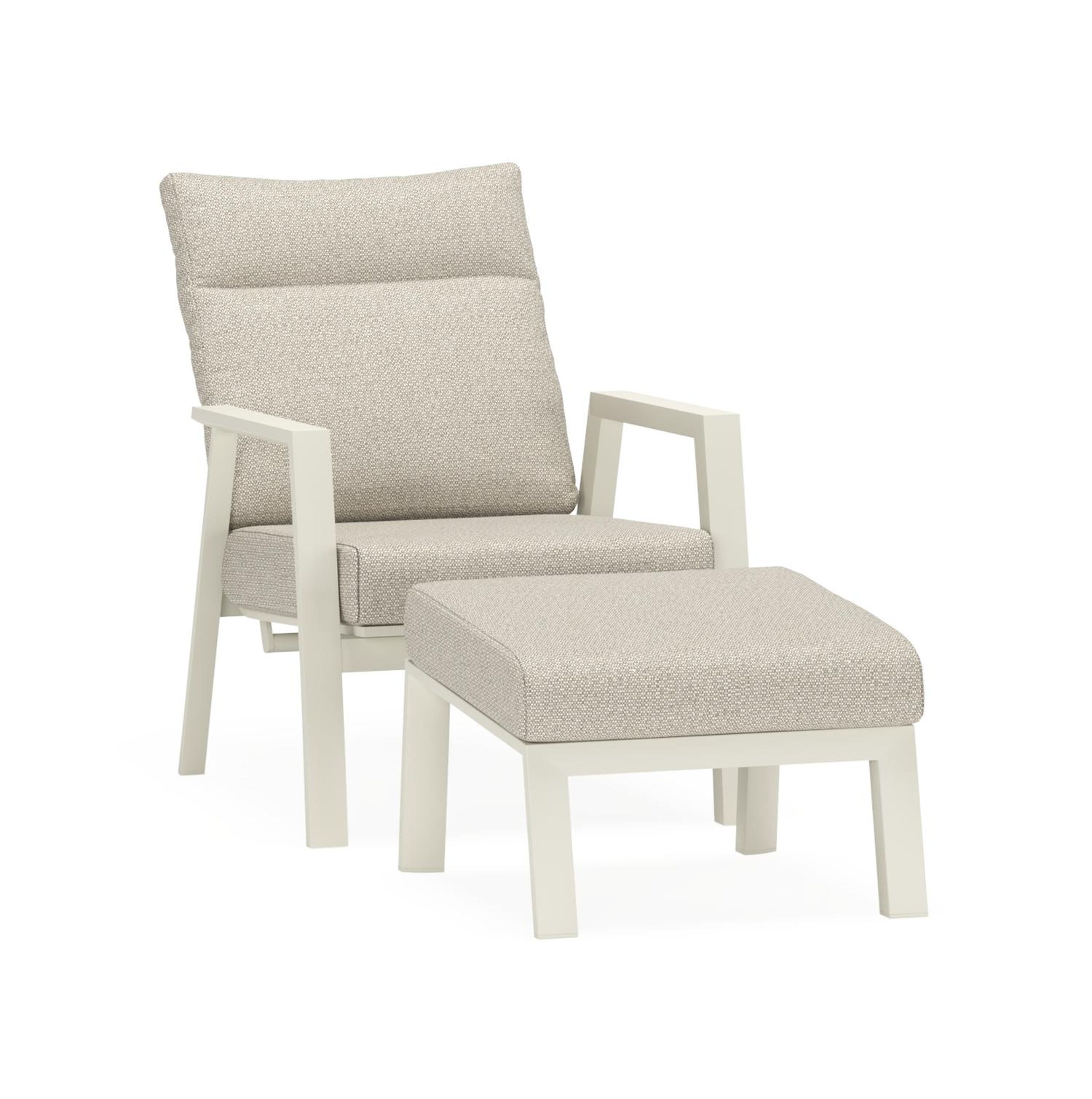 Avila loungestoel 1-zit + poef in beige aluminium met twilight granite weather+ softtouch kussen
