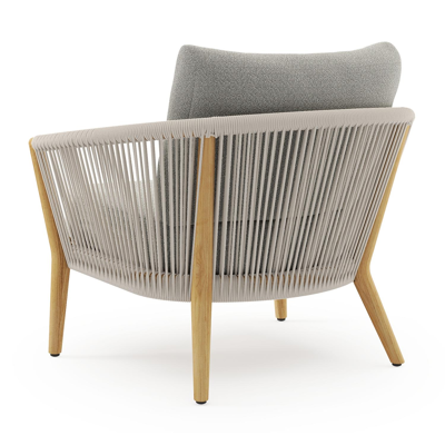 Fauteuil de jardin Orso en tecken corde ronde tissée verticalement beige et coussins en all weather sunbrella® luxe Savane Tunder