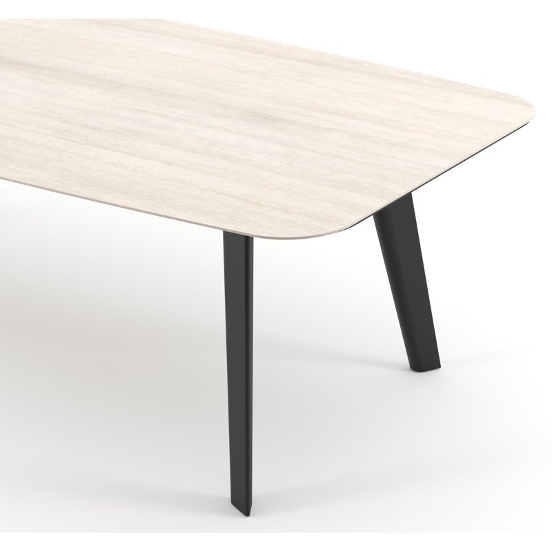 Table de jardin Lacrima forme de bateau en aluminium noir et céramique pleine Travertino Bianco - Lg. 255 x Lrg. 115 x Haut. 73 cm