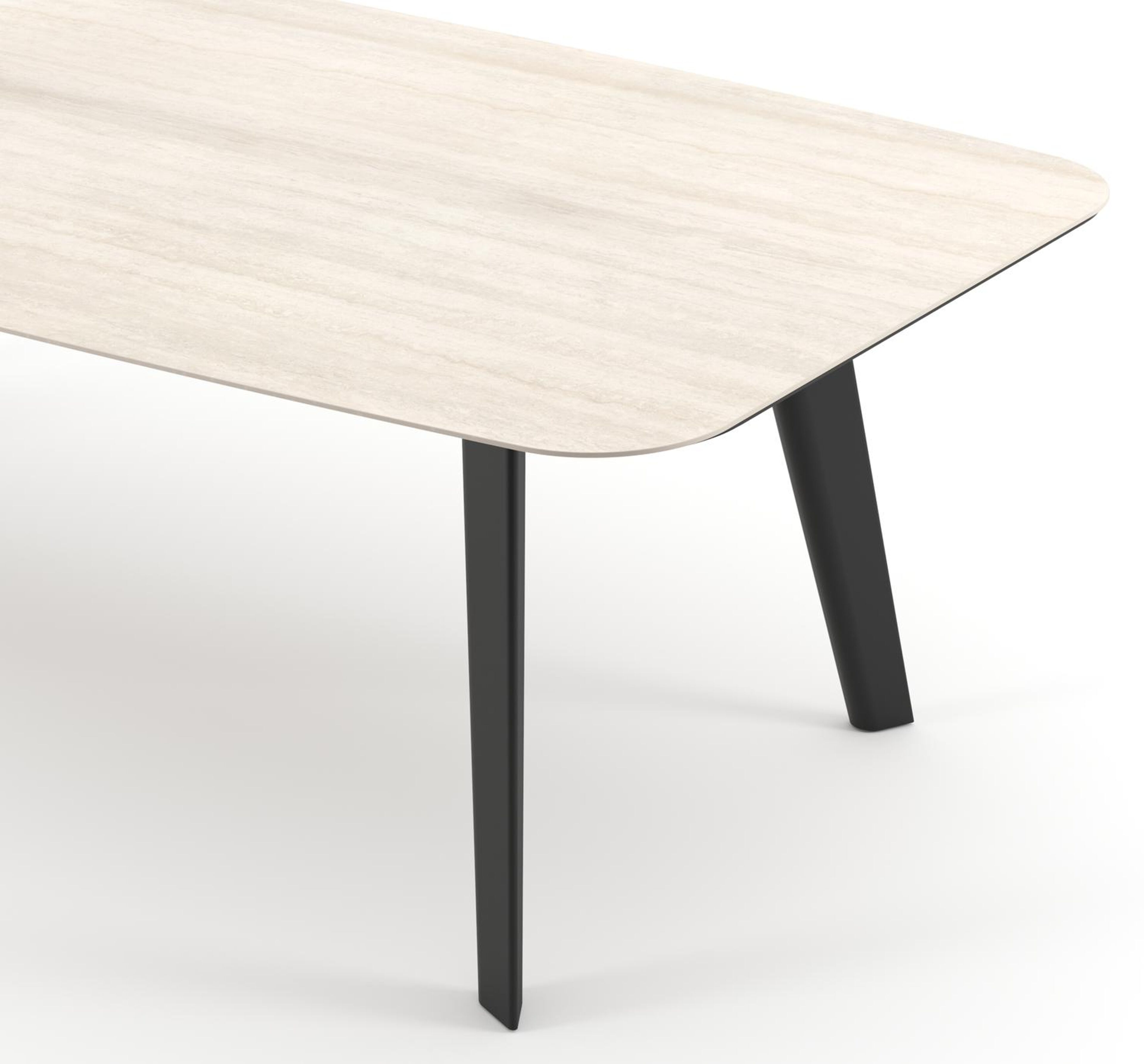 Table de jardin Lacrima forme de bateau en aluminium noir et céramique pleine Travertino Bianco - Lg. 255 x Lrg. 115 x Haut. 73 cm