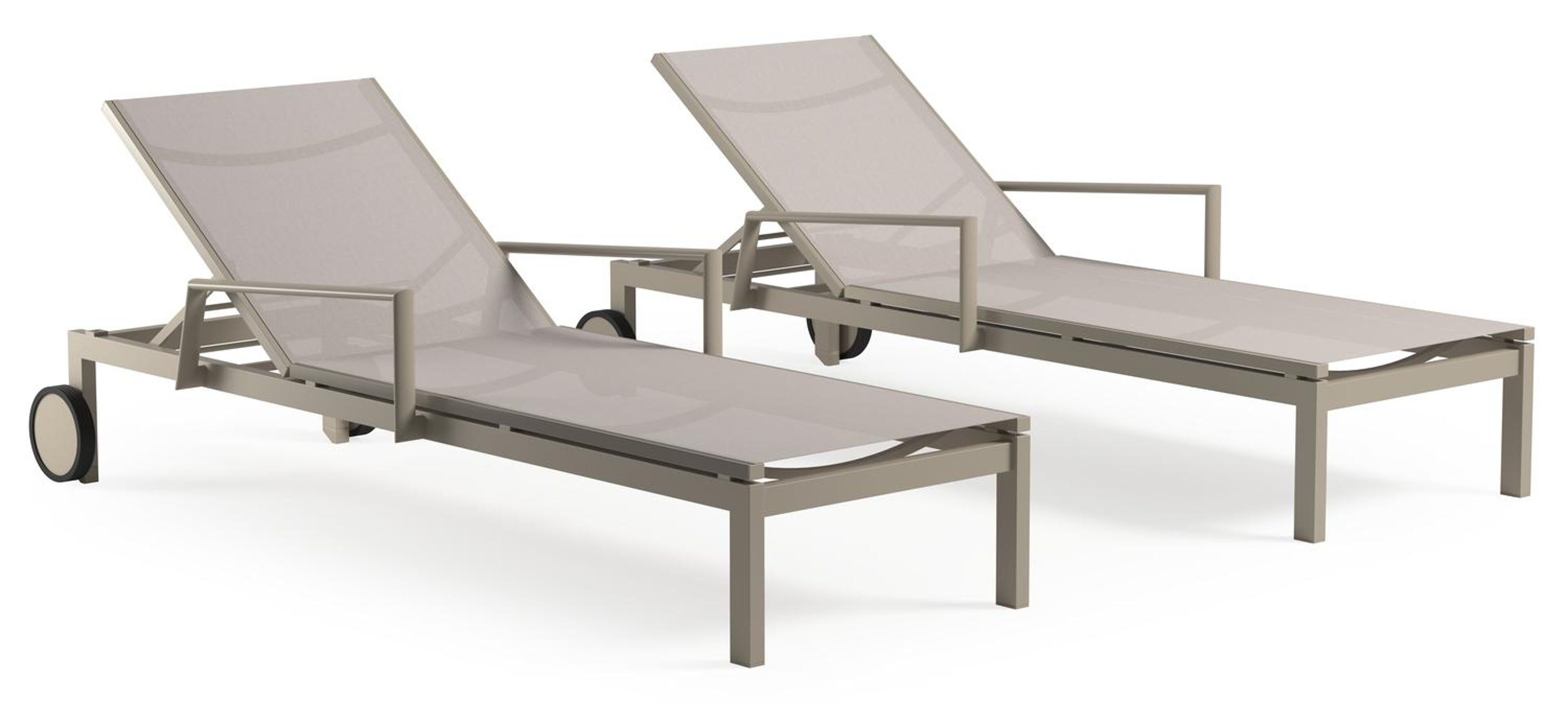 Ensemble de 2 chaises longues réglables Caravelle en aluminium beige et textilène simple beige avec accoudoir
