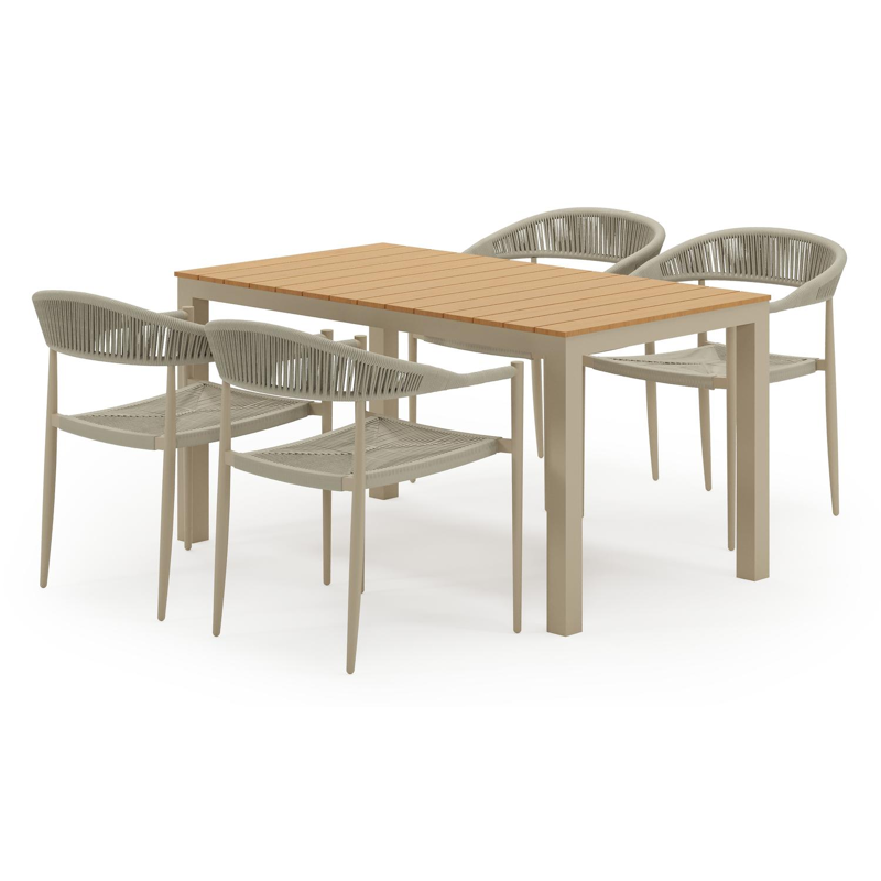 Ensemble de jardin Toma en aluminium beige et polywood avec 4 chaises de jardin Guarda