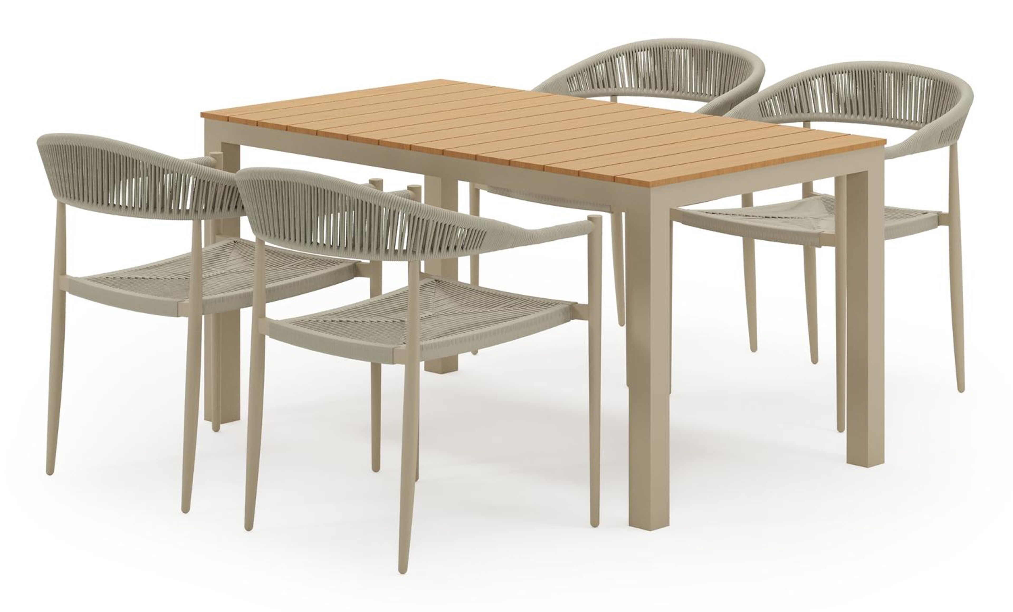 Toma tuinset in beige aluminium en polywood met 4 Guarda tuinstoelen