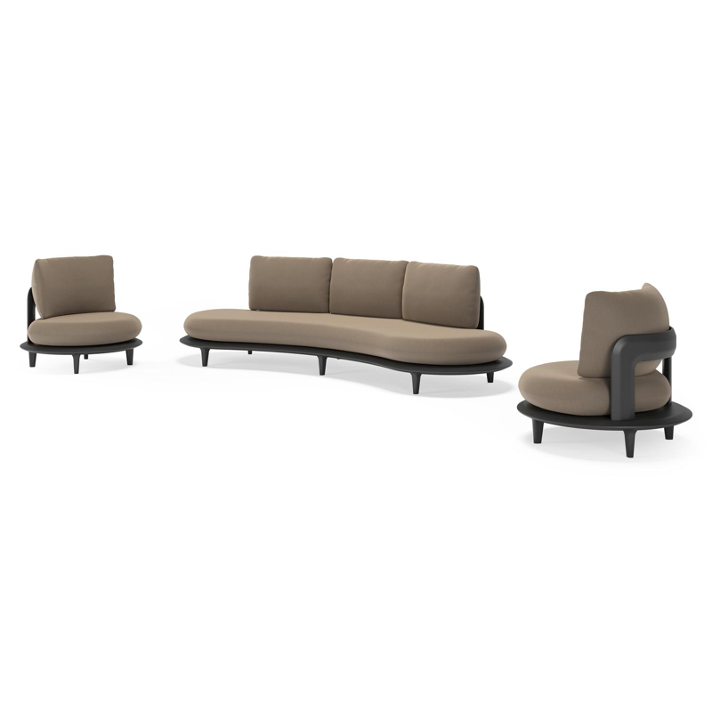 Bomero loungeset in zwart aluminium met natte heather grey all weather sunbrella® luxe kussen