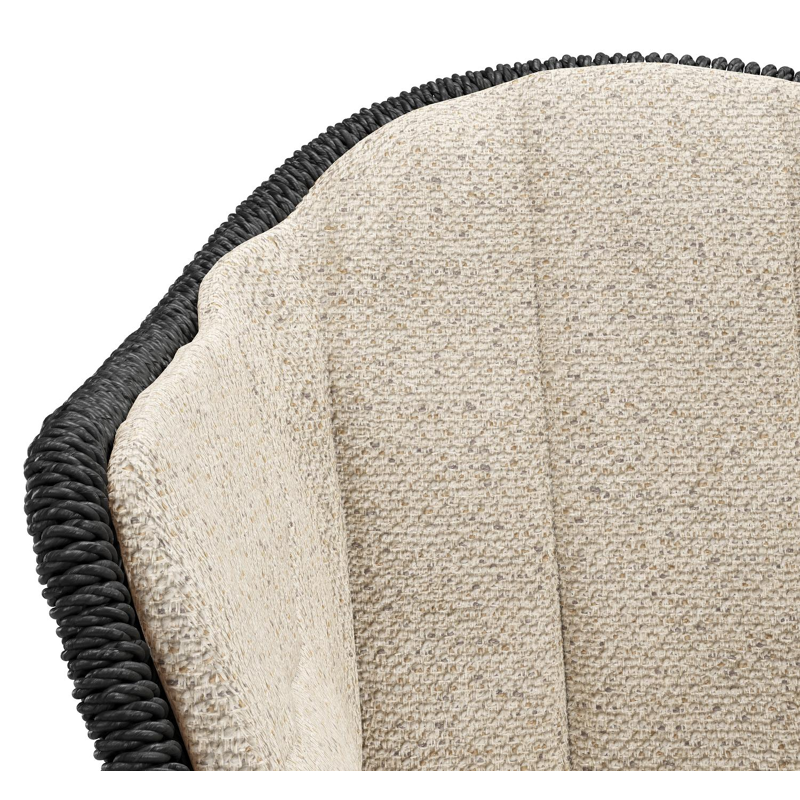 Pagino tuinstoel in zwart aluminium en zwart ronde wicker met zitkussen in All Weather Cosytica Bora Desert