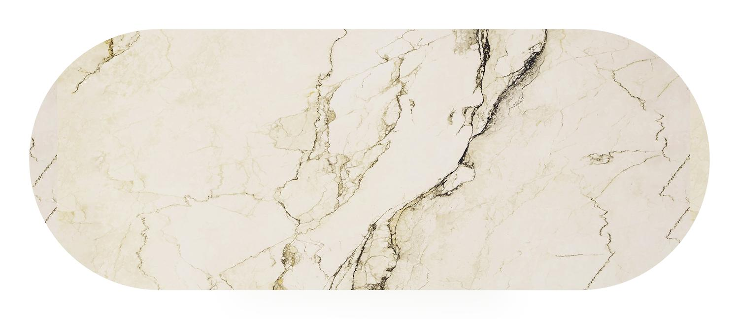 Table de jardin Organo ovale en aluminium blanc et céramique pleine colorado dunes - Lg. 260 x Lrg. 100 x Haut. 74 cm