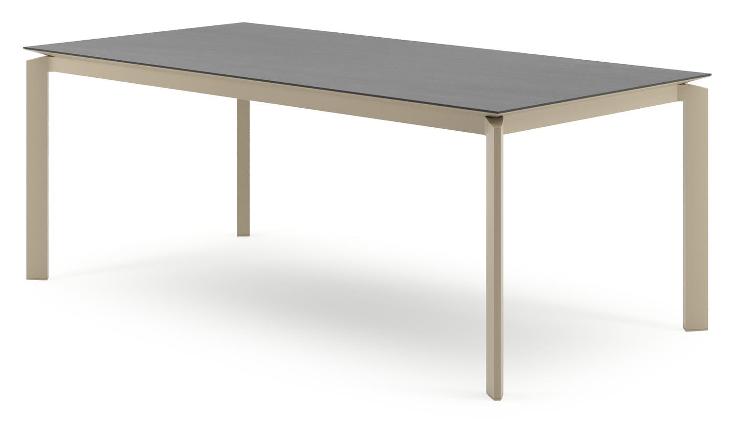 Table de jardin Cirello rectangulaire en aluminium beige et céramique pleine Basalt Black - Lg. 200 x Lrg. 100 x Haut. 74.5 cm