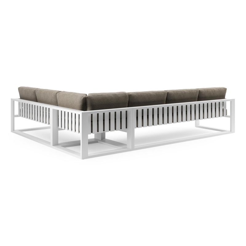 Verato loungehoek in wit aluminium met madagascar burch all weather cosytica kussen