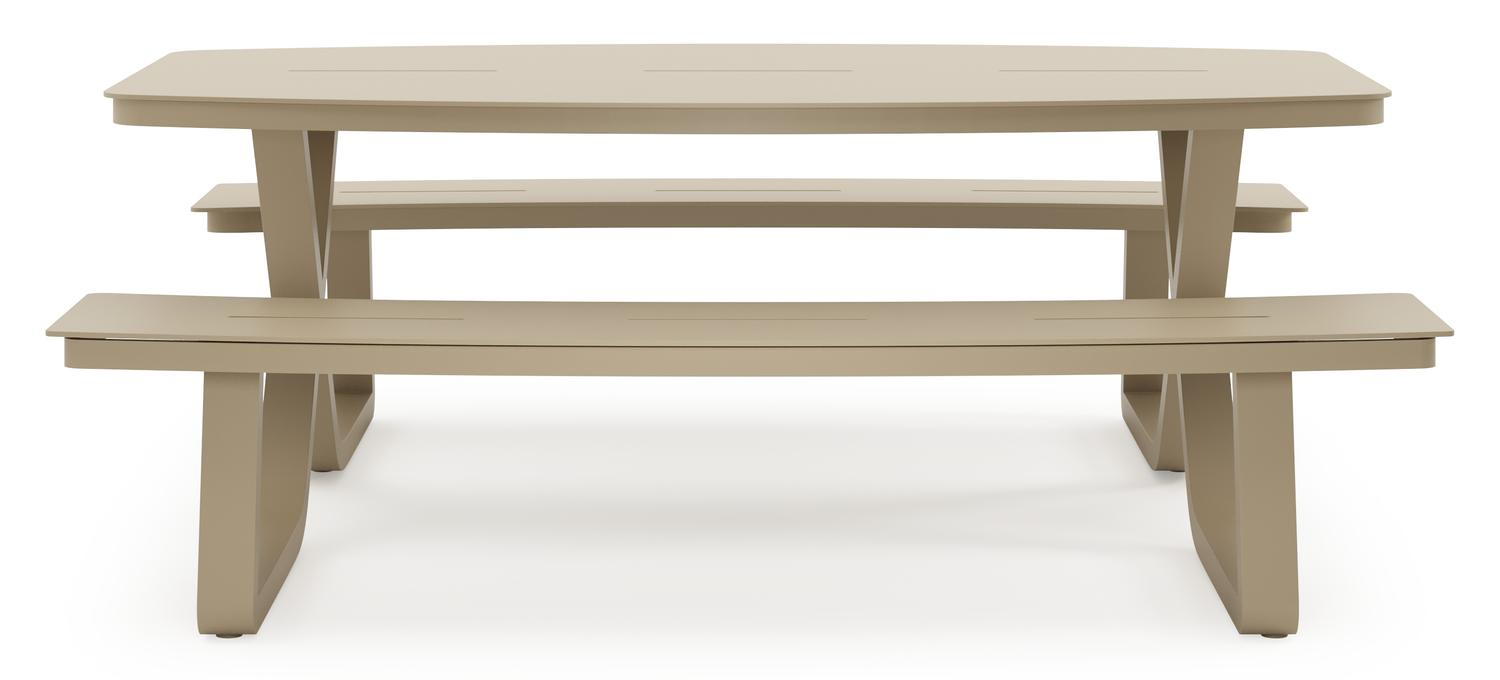 Alora picknicktafel rond in beige aluminium - L 200 x B 214 x H 74 cm