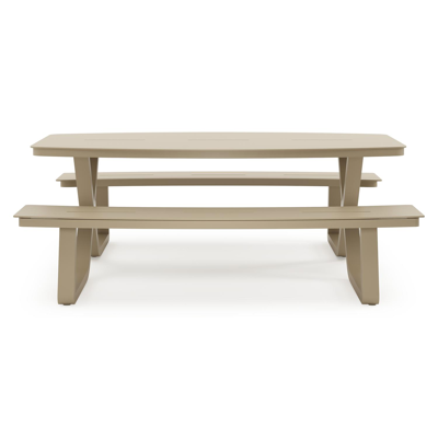 Alora picknicktafel rond in beige aluminium - L 200 x B 214 x H 74 cm