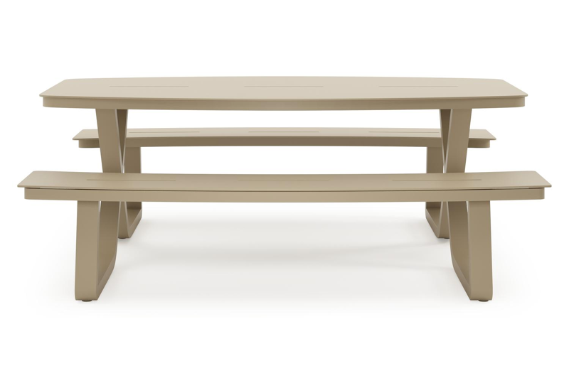 Alora picknicktafel rond in beige aluminium - L 200 x B 214 x H 74 cm