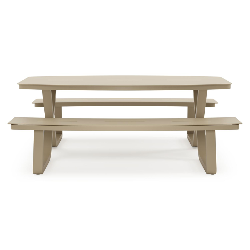 Alora picknicktafel rond in beige aluminium - L 200 x B 214 x H 74 cm