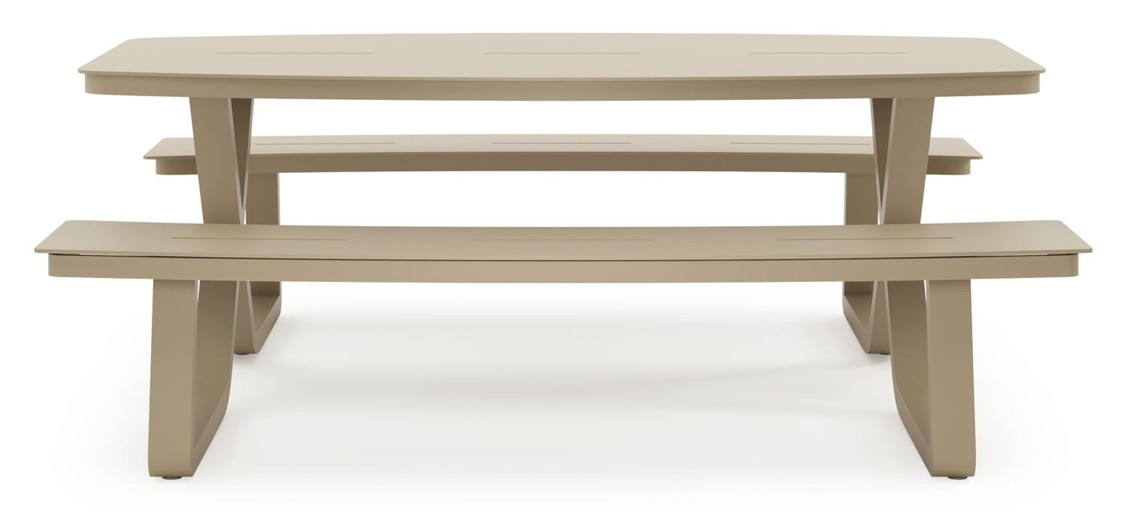 Table de pique-nique ronde Alora en aluminium beige - Lg. 200 x Lrg. 214 x Haut. 74 cm