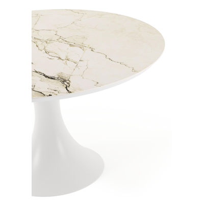 Fano tuintafel rond in wit aluminium en volkeramiek colorado dunes - Dia. 130 x H 75 cm