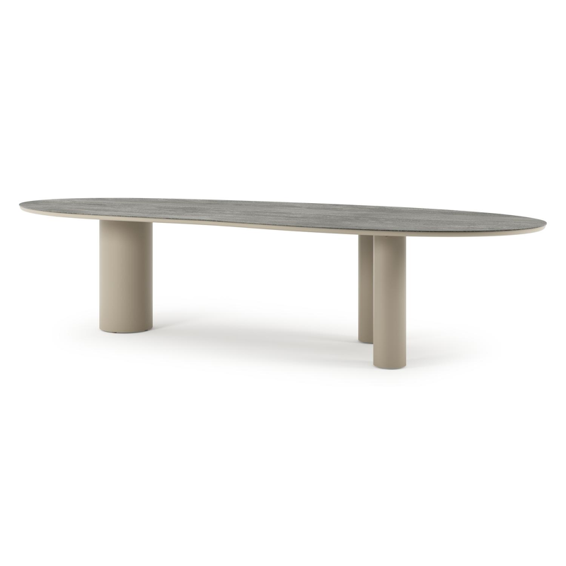 Organo tuintafel organisch in beige aluminium en volkeramiek Aspen Grey - L 320 x B 120 x H 74 cm