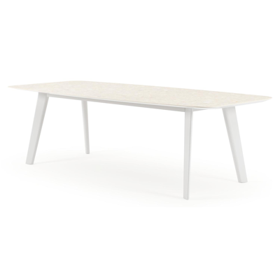 Lacrima tuintafel bootvorm in wit aluminium en volkeramiek retrostone - L 255 x B 115 x H 73 cm
