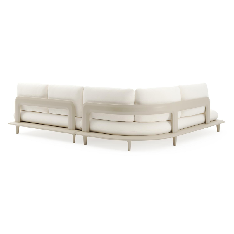 Salon de jardin d'angle Bomero en aluminium beige et coussins en all weather sunbrella® luxe natte white