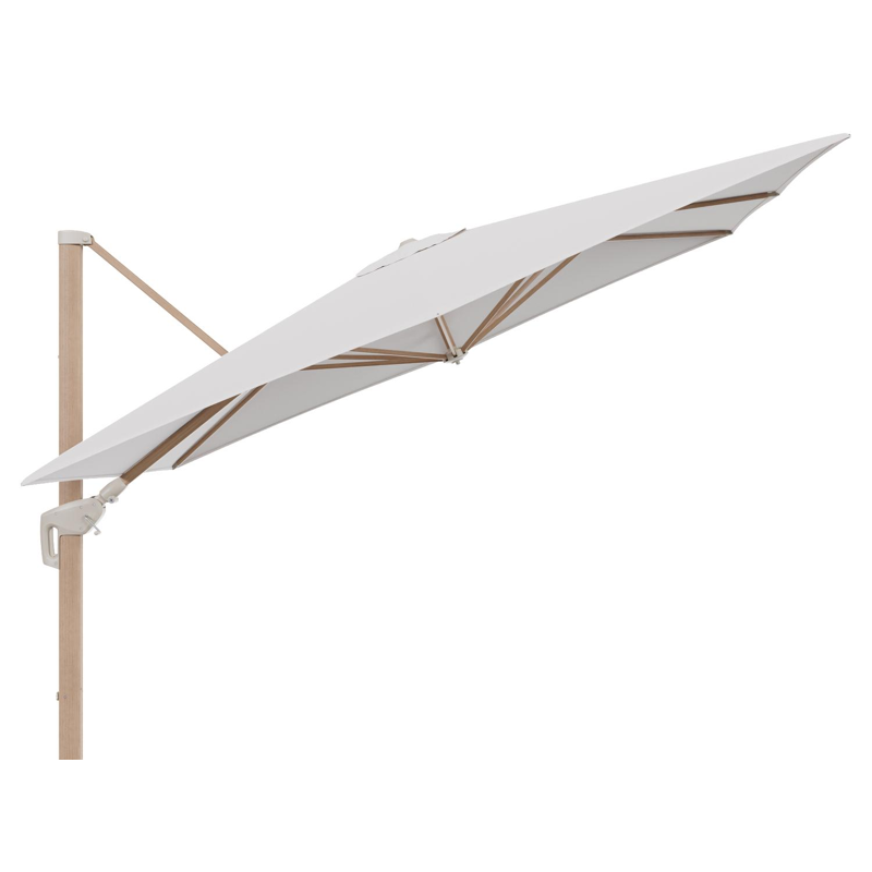 Parasol pendant Minore avec fonction tilt en aluminium aspect de bois et toile de parasol All Weather Solica Ego Eggshell - Lg.1 280 Lg.2 370 cm (sans pied de parasol)