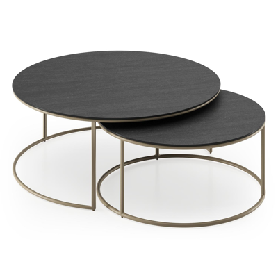 Fano set van 2 loungetafels rond in beige aluminium en volkeramiek Basalt Black - Dia. 85 x H 35 cm